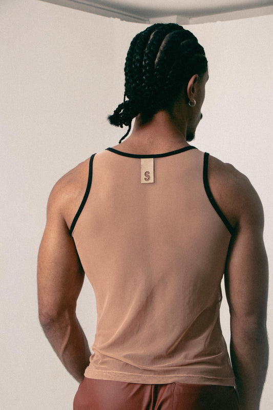 TANK TOP MESH SKINLINE NUDE SESGO NEGRO