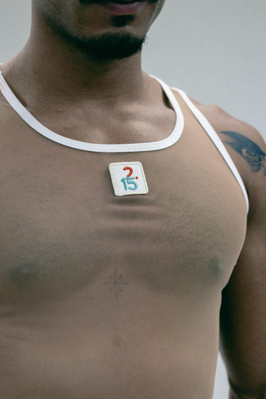 TANK TOP MESH SKINLINE NUDE SESGO IVORY