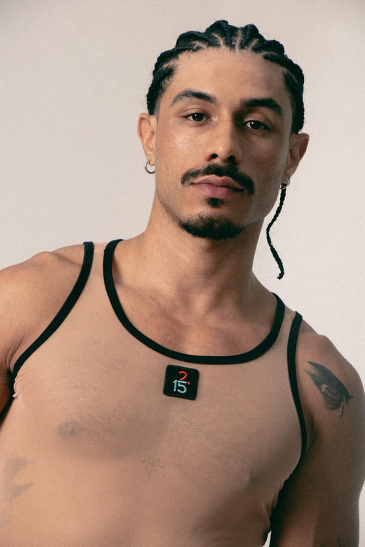 TANK TOP MESH SKINLINE NUDE SESGO NEGRO