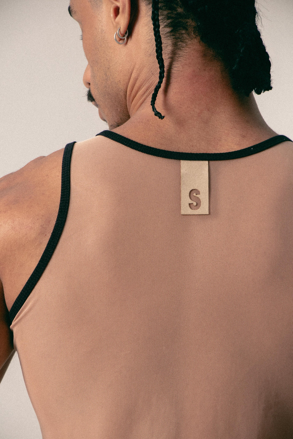 TANK TOP MESH SKINLINE NUDE SESGO NEGRO