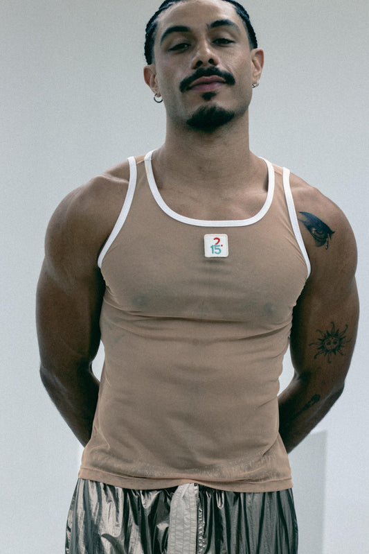 TANK TOP MESH SKINLINE NUDE SESGO IVORY
