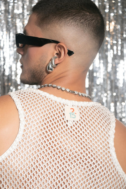 TANK TOP EMANUEL BLANCA BRILLO PLATA