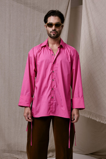 CAMISA ROSA CON DETALLE FRUNCIDO LAZO LATERAL