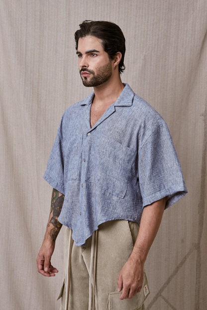 CAMISA DE LINO CON CORTE ASIMETRICO