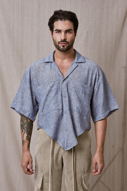 CAMISA DE LINO CON CORTE ASIMETRICO