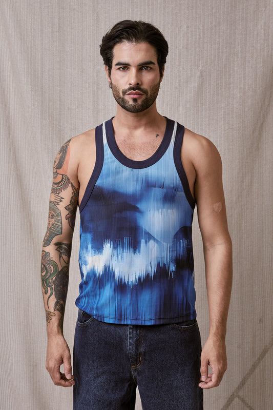 TANK TOP CON ESTAMPADO ABSTRACTO EN TONOS AZULES
